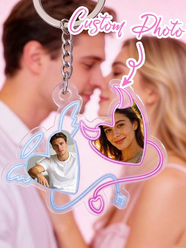 Personalized Angel And Devil Keychains, Customizable Couple Photo Acrylic Keychains, Made Of High-Quality, Durable, Waterproof And Abrasion-Resistant Acrylic Material. Suitable For Keychains, Bag Charms, Zipper Charms, Car Charms, And Are Perfect Gifts For Boyfriends/Girlfriends, Birthday Gifts, Anniversary Gifts, Personalized Couple Photo Gifts, And Fun Valentine's Day Gifts.