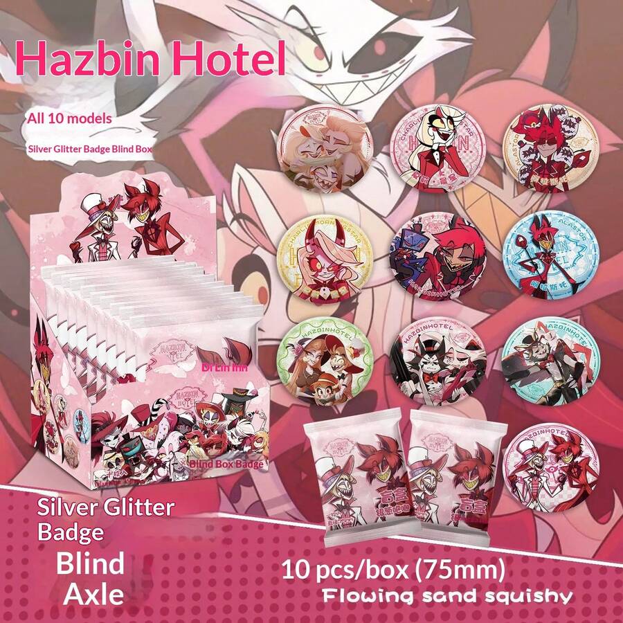 Hell Hotel Badge, Comes With 10pcs 75mm Anime Double-Sided Badges, Birthday Gift - Christmas Gift, Perfect Gift - Physical Gift (No Watermark, Random Delivery)