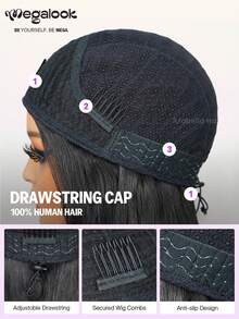 MEGALOOK 三合一半假发，深卷发，100%真人发，带抽绳 - 无需胶水，无需蕾丝，180%密度，即戴即用，夹式设计，新手友好，自然色，升级版发箍假发 - 自然美观，日常佩戴，适合办公室、僵尸新娘、万圣节、派对、Y2K、坏女孩、度假、户外角色扮演、校园、学校假期、圣诞节、派对、婚礼、节日等场合，适合女性 - SNatural - 查看 6