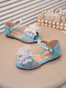 Mädchen Prinzessin Flache Sandalen mit Schleife, Farbige Diamant- und Perlenbesetzung - Blau - Übersicht 4