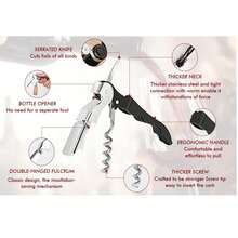 3件套专业侍酒师开瓶器套装，升级为重型不锈钢铰链式酒钥匙，适用于餐厅服务员、侍酒师、调酒师 - 黑色 - 查看 4
