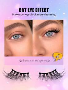 7 Pairs Mkhlina Natural Cat Eye Effect Half-Strip False Eyelashes, Slim Corner Lashes, Black Soft Band, Short Bar Style Daily Wear Fake Lashes - 半眼睫毛 - 查看 3