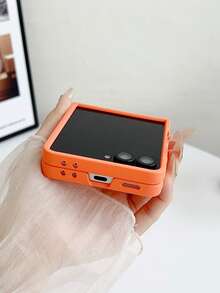 1pc Fashionable And Simple Solid Color PC Material Magnetic Element Folding Phone Case, Can Protect And Prevent Falling: Compatible With SamsungGalaxy Zflip 3/Zflip 4/Zflip 5/Zflip 6/Zflip 7/ Razr 50 Ultra/ Razr 60 Ultra/ 60/ Razr 50/Galaxy Z Flip7 FE - Orange - View 4