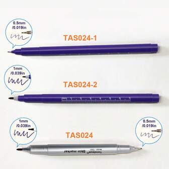 0.5mm-1mm 细线皮肤标记笔，单/双头设计，练习眉笔，带尺子的纹身标记笔，防水紫色墨水，适用于手绘、刺绣、人体彩绘、音乐节、艺术家必备，专业人士和初学者均可使用的精准定位工具