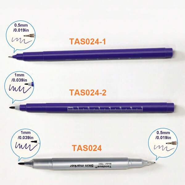 Penna per marcatura fine da 0,5 mm - 1 mm, design a testa singola/doppia, matita per sopracciglia di pratica, pennarello per tatuaggi con righello, inchiostro viola impermeabile, adatto per pittura a mano, ricamo, body art, festival musicali, essenziali per artisti, strumento di posizionamento accurato per professionisti e principianti
