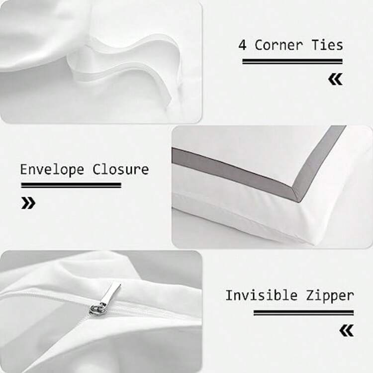 OSVINO Hotel Duvet Cover Set 3Pcs Microfiber Line Style Bedding Set Ultra Soft Quilt Cover Set With Pillowcases Grey King - Grey - View 4