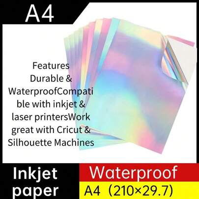10/20/50张A4尺寸全息彩虹可打印乙烯基贴纸，8.3x11.7英寸防水彩虹贴纸，适用于喷墨和激光打印机标签、学习用品、返校用品