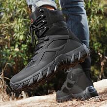 Men's Multi-Terrain Surface Hightop Wide Fit Outdoor Boots, Lightweight And Breathable Anti-Skid Mountaineering Shoes,Hiking Boot, Desert Boot,Work Footwear, Suitable For Jungle Exploration, Rock Climbing, Daily Travel, Camping, Tourism, Fishing Activitie - 黑色 - 查看 9