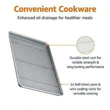 muebles Basics Nonstick Baking Sheet and Cooling Rack Set Half Sheet Size- 2 Pack - plateado - Ver 3