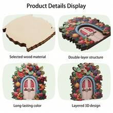 1,0 cm de grosor Mini puerta de hadas Decoración de paisaje micro, Suministros de plantación de musgo en maceta, Adorno de modelo de puerta de hadas, Adecuado para decoración de patio y jardín, Decoración de exteriores y jardín, Adorno de jardinería (Artesanía de madera de doble capa) - JLM022 - Ver 7