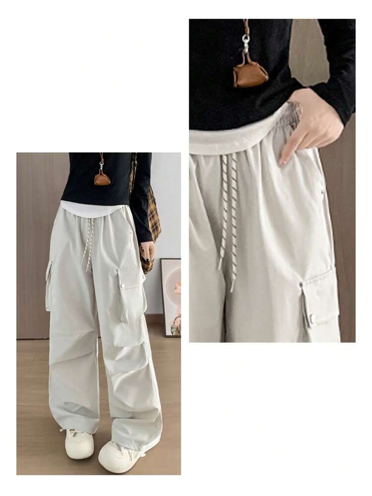 [New Sensation] Y2k Tops Korean Unnie Spring Clothes Summer Clothes Cargo Pants Bottoms Women's Pants Korean Fashion Knit Pants Sweatpants Office Casual Wide Pants Women's Pants Sweatshirt Spring Summer Domestic Shipping Comfortable To Wear Body Covering Straight Loose High Waist Elastic Stretch Available In Sizes To Suit Petite To Tall Women, And The Stretchy Elastic Waist Design Makes It Easy To Put On And Take Off. Clean And Sharp Cut. - Be - Xem 9