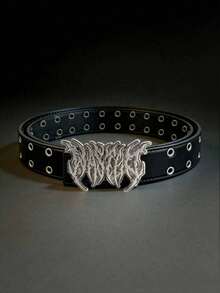 新款时尚Y2K镂空PU皮朋克风男士腰带 - 送礼或个人风格配饰，男女皆宜 - 百搭牛仔裤、连衣裙及休闲服饰 - 黑色 - 查看 4