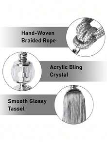 2pcs Luxury Crystal Pendant Tasseled Tie-Back Curtain Decor, Multi-Color Options, Suitable For Curtain Fixing And Decoration - 2pcs - View 10