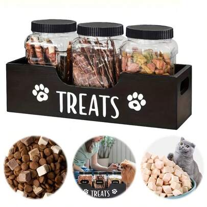 [Durable Pet Treat Container]3-Piece Set Of Airtight Plastic Jars For Pet Snacks - Sturdy Rustic-Style Pet Food Storage Containers, Suitable For Dogs And Cats, 1 Set