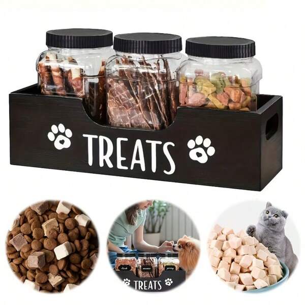 [Durable Pet Treat Container]3-Piece Set Of Airtight Plastic Jars For Pet Snacks - Sturdy Rustic-Style Pet Food Storage Containers, Suitable For Dogs And Cats, 1 Set