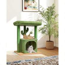 27" Cactus Cat Tree For Indoor Cats Green Activity Tower With Scratching Posts Modern Kitten Condo With Plush Perch And Hanging Ball For Play - màu xanh lá - Xem 2