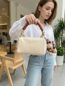 Burberry 1pc White Linen Cosmetic Storage Bag, With Top Handle, Size 22*10*12.5cm, Portable Toiletry Bag, Multi-Functional For Daily Use, Travel, Home Organization - White - View 1