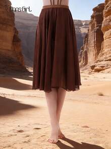 DonsGirl 1pc Women's Elegant Flowing Chiffon Tutu Skirt, Mid-Length Elastic Waist Ballet Princess Party Cosplay Performance Dance Costume - Coffee Brown - View 11