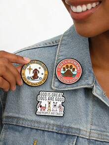1Set ANTI HUMAN GOD&DOG Brooch Enamel Pins GOD IS GREAT DOGS ARE GOOD AND PEOPLE ARE CRAZY Brooches Clothes Lapel Badge Jewelry Gift - Multicolor - View 2