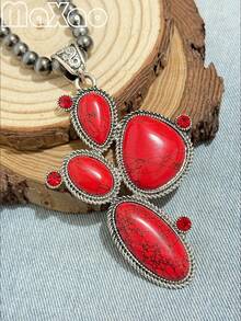 高品质女士复古波西米亚风西部绿松石吊坠仿珍珠项链，2026新款，百搭风格，适合日常佩戴或聚会场合，2026新款设计，是重要节日馈赠亲友或自用的完美之选，佩戴后定能收获赞美，立即添加到您的珠宝收藏中吧！如果您对产品满意，请留下五星好评并分享您的美照。 - 多色仙人掌 - 查看 10