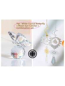 水晶蝴蝶动物摆件家居装饰桌面摆件套装，白色水晶蝴蝶+日月棱镜捕梦网生日毕业礼物 - A - 查看 16
