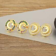 High Quality Gold Plated Shiny Crystal Zirconia Oval Shape Moon Stud Earrings For Women Hollow Design Fashion Versatile Ear Jewelry - White - View 6
