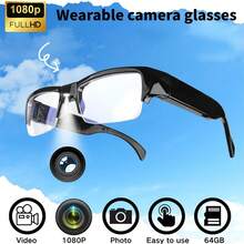 1副视频眼镜，1080P高清智能摄像头，便携式可穿戴摄像头，智能眼镜，65°广角镜头，机身摄像头，配备64GB存储卡，录像眼镜，会议录像，送给朋友的完美礼物！ - 黑色 - 查看 5