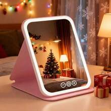 LED Makeup Mirror, Foldable Tabletop Makeup Mirror With Lights, 3 Lighting Modes Vanity Mirror, Tabletop Mirror, USB Rechargeable Makeup Mirror, Travel Makeup Mirror, PU Leather - Multicolor - View 11