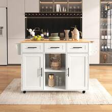 139x46 (71) X91.5cm Large Trolley / Dining Table, Solid Wood Case + Panel, Folding Panel, Wheel, Replaceable Solid Wood Leg, Suitable For Dining Room, Kitchen, Multicoloured Optional. - White - View 3
