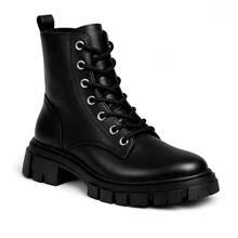 Women's Black Ankle Boot With Chunky Sole, Mid-Calf, Thick Sole, And Modern Design For Urban Looks - Black - View 3