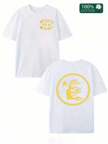 Double-Sided Digital Flame Face Printed T-Shirt With "" Motif Breathable T-Shirt |   Avant-Garde Casual Wear Casual Soft Short Sleeve Fashionable And Comfortable - 白色 4 - 查看 1