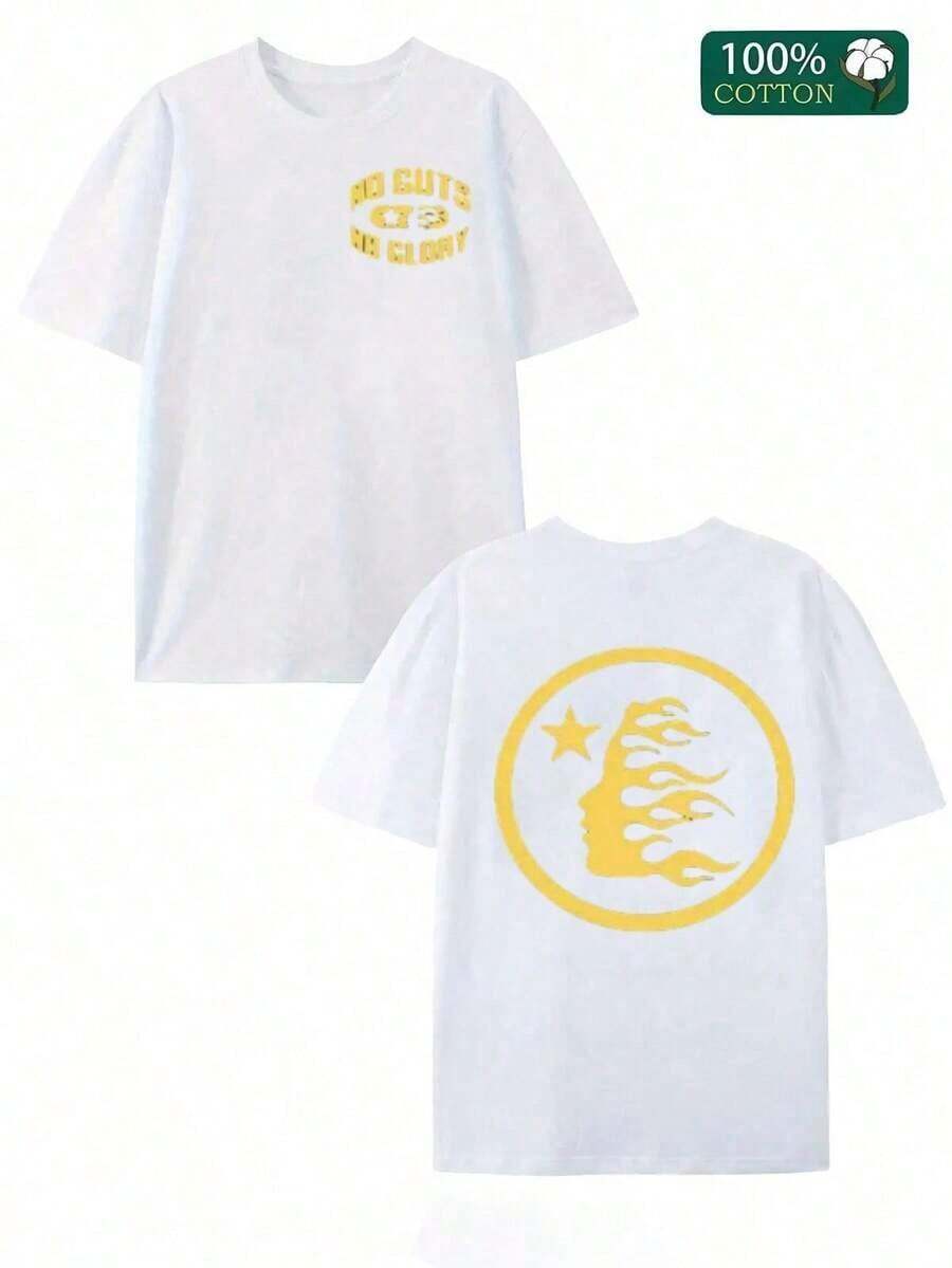 Double-Sided Digital Flame Face Printed T-Shirt With "" Motif Breathable T-Shirt |   Avant-Garde Casual Wear Casual Soft Short Sleeve Fashionable And Comfortable - 白色 4 - 查看 1