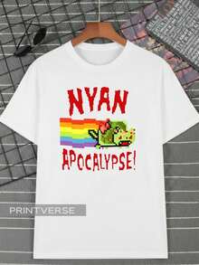 Nyan Apocalypse Cat Pixel Art Rainbow Flying Cat Gamer Colorful Classic Meme T-Shirt Unisex Plus Size - 白色 - 查看 1