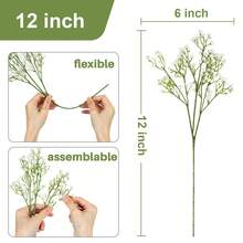 12 PIEZAS/24 PIEZAS Flores artificiales de Gypsophila, flores de Gypsophila falsas a granel, ramos de flores artificiales realistas para bodas, fiestas, decoración del hogar, decoración de habitaciones, decoración de dormitorios, decoración de baños - Blanco - Ver 3