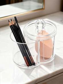 3M Cotton Swab Dispenser Jar, Pharmacy Style Bathroom Organizer - Transparent Plastic Jar For Cotton Swabs, Cotton Balls, Makeup Pads - Multicolor - View 6