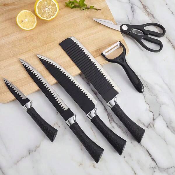 Dia dos Namorados Kit 6 Peças Conjunto de Faca Carne Cutelo Legumes Aço Carbono Descascador Tesoura Profissional