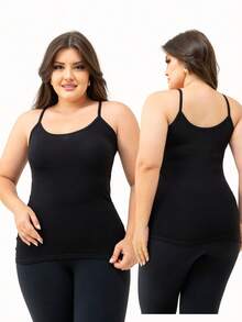 Set Of 3 Women's Basic Tank Tops With Thin Straps - Navy Blue White and Green - View 2