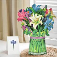 Valentine's Day Greeting Card Pop Up Cards, Rose Lilies & Lupines Paper Flower Bouquet Greeting Cards With Blank Note Card & Envelope, Birthday Gifts For Women - A - View 9