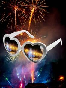 1pc Couple Heart Effect Diffraction Glasses For Party Fireworks Show, Music Festival, Christmas And Other Festivals For Summer Beach Vacation,Outdoor,Travel - White - View 9