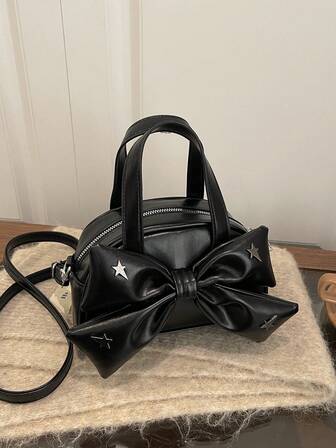 Vintage Minimalist Small Handbag Women, Pleated Bow Bowling Bag, Chic Crossbody Square Bag