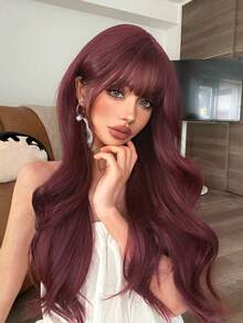 1 合成耐热酒红色卷发假发，纤维材质，适合日常使用，外观自然逼真（不含配件）。 - 酒紅色 - 查看 3
