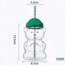 500毫升玻璃水杯，配创意卡通吸管，冷饮杯，咖啡杯，果汁杯 - 彩色 - 查看 3