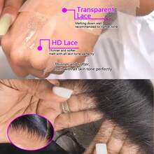 32英寸 5x5 13*4 蕾丝前假发，直发混色蕾丝前假发，13x4 高清透明蕾丝前假发，13x4 黑色自然蕾丝前假发（女士款），预先拔毛并带有婴儿发，200% 密度 - 自然色&黑色系 - 查看 7