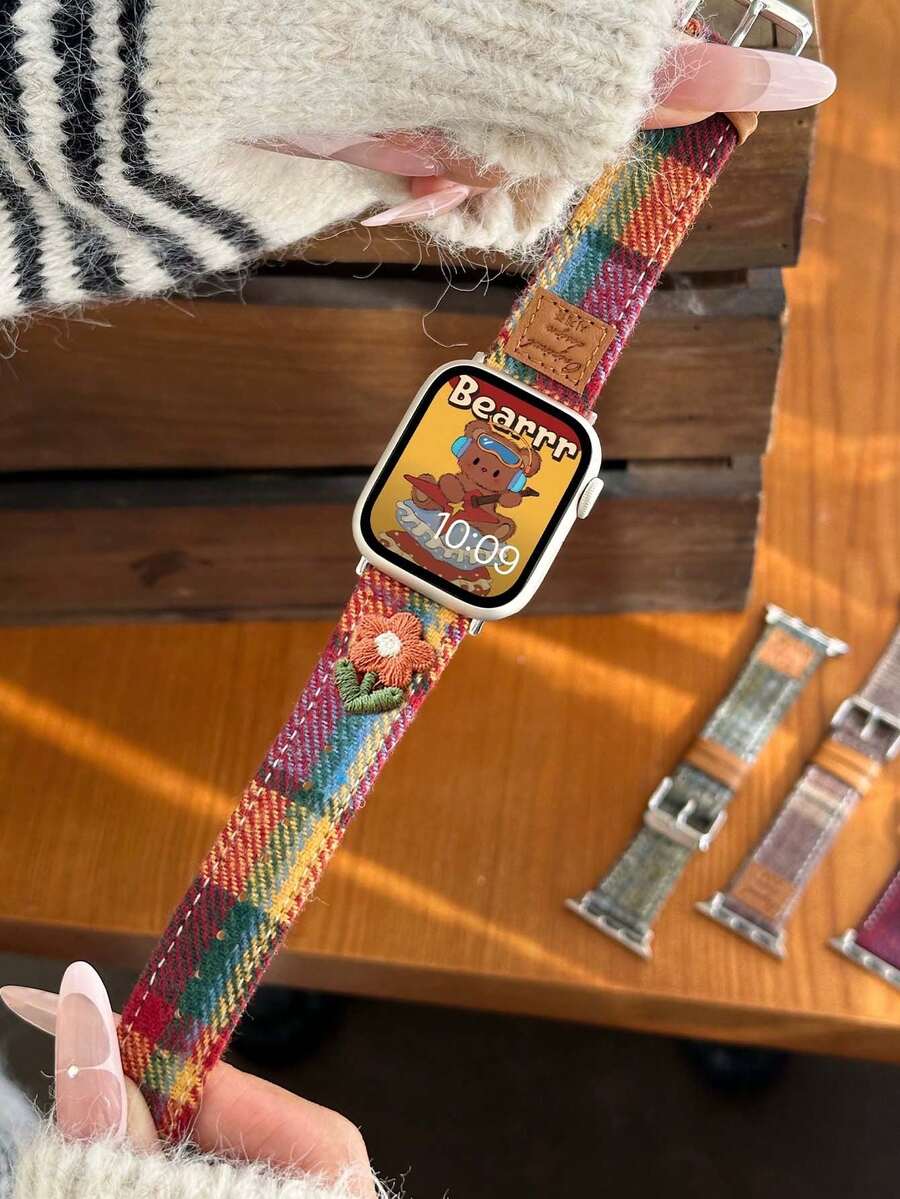 1条彩色羊毛织物和皮革表带，绣有向日葵图案，兼容表带38mm、40mm、41mm、42mm、44mm、45mm、46mm、49mm，女士款，适用于Ultra 3、2、1、Series 11、10/9/8/7/6/5/4/3/2/1 SE