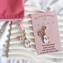 5个/10个可爱樱花兔钥匙扣，带口袋拥抱鼓励卡 | 适合学生/上班族/朋友 | 完美适用于复活节/生日/考试/毕业典礼/日常鼓励/节日祝福/异地关怀 | 金属材质 - 彩色 - 查看 4