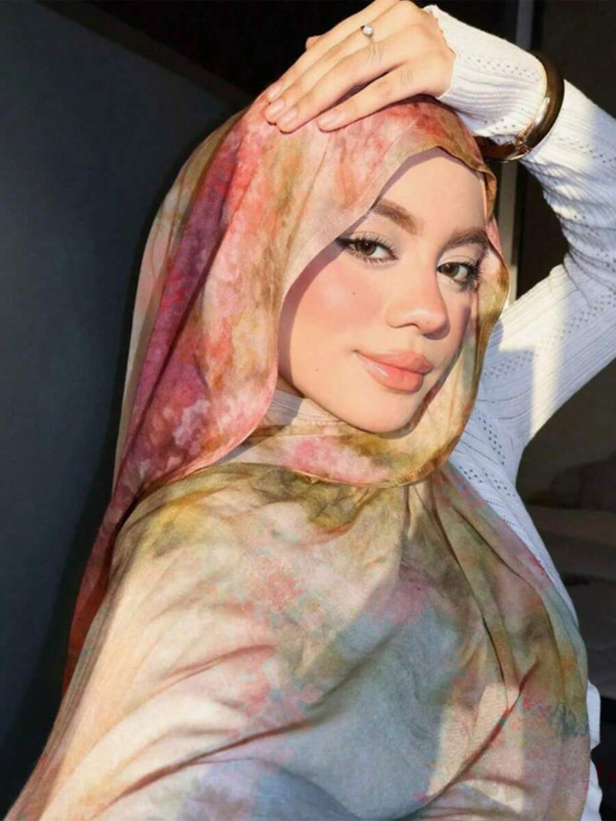 1条女士波西米亚风水彩印花头巾，轻盈多色围巾，优雅百搭披肩，适合日常佩戴（此款头巾采用轻盈单面印花面料，尺寸为70*180厘米。实际佩戴效果可能因人而异。我们不接受因材质或尺寸原因的退货。）