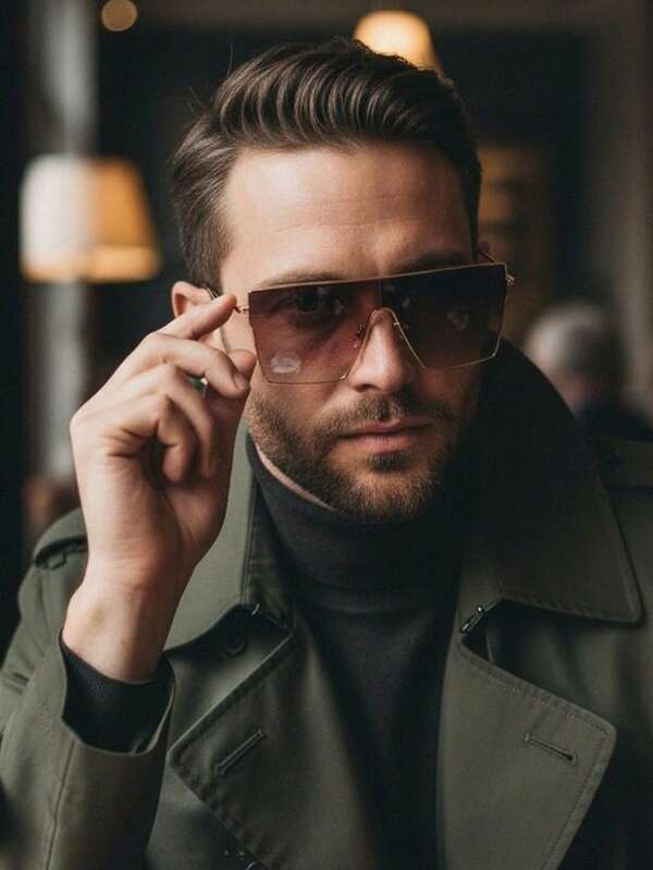 1pc Men's Metal Square Frame Stylish Classic Minimalist Hip Hop Casual Daily Versatile Retro Cool Fashion Glasses, Suitable For Street Style