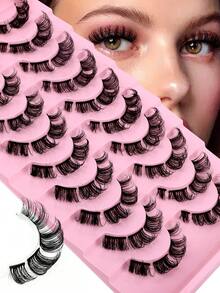 80pcs D-Curl Fluffy & Natural Looking Russian Volume Eyelashes, Segmented Lash Extension, Comes With Glue, Thick & Dramatic Elegant Style, DIY Home Use, Fashionable & Beautiful Eyelashes - D - View 1