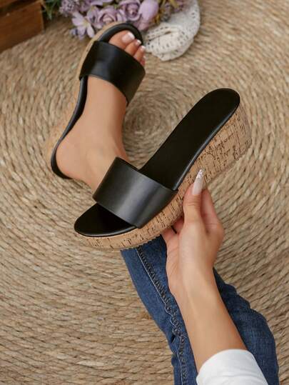 New Summer Platform Wedge Slide Sandals For Women, One-Strap Thick Sole