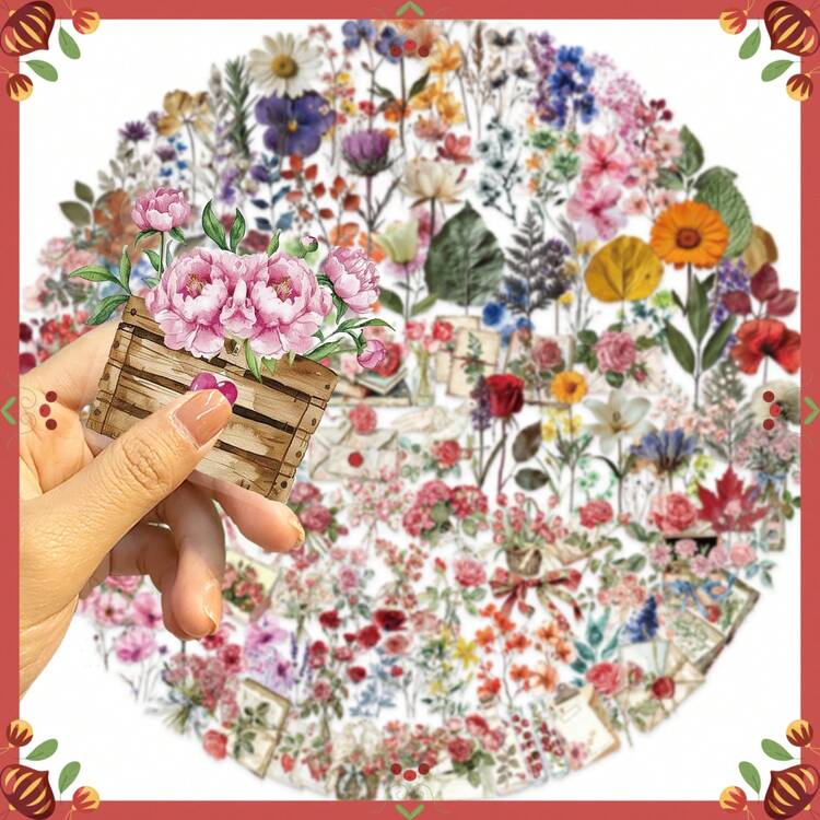 150张复古浪漫花叶图案透明2D贴纸，可用于圣诞节、新年、文具、书籍、杯子、行李箱、吉他、头盔等DIY装饰。也可用于剪贴簿，趣味贴纸，Kindle适用。 - G - 查看 6